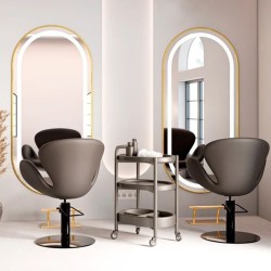 Tocador Peluqueria LOOP Ovalado LED Marco Dorado