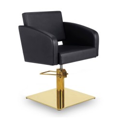 Sillon Peluqueria Loris Negra Base Cuadrada Dorada
