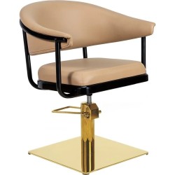 Sillon de Peluqueria Lyra Beige Base Redonda Dorada