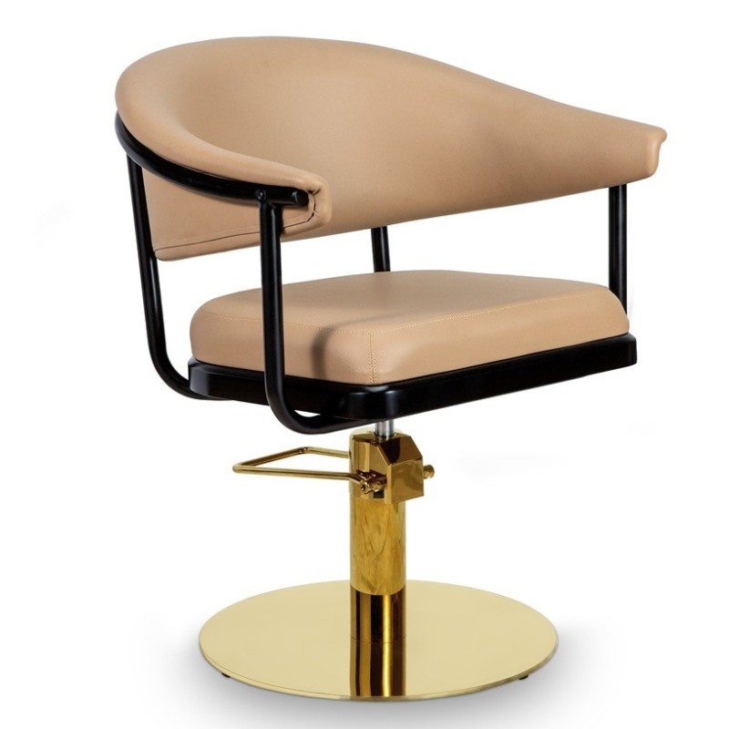 Sillon de Peluqueria LYRA Beige Base Redonda Dorada