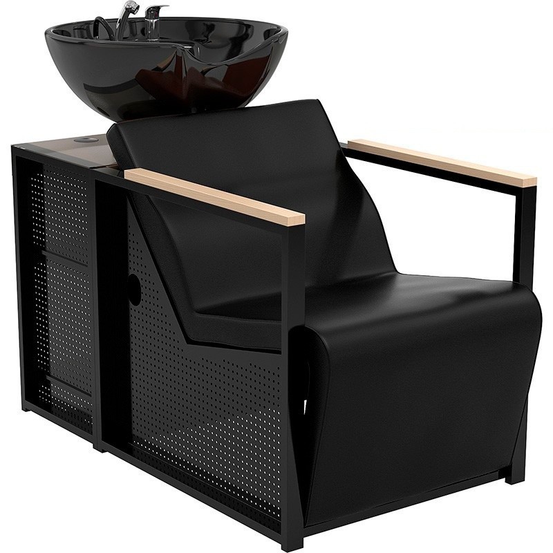 Rampa Lavagem de Cabeleireiro BASIL Elétrico Preto com Cuba Preta