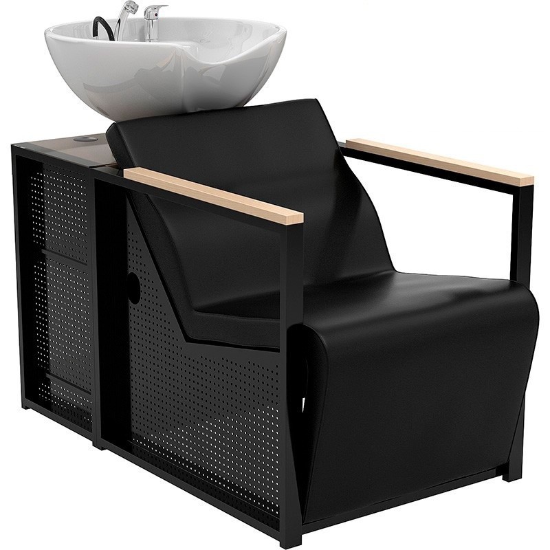 Rampa Lavagem de Cabeleireiro BASIL Elétrico Preto com Cuba Branca